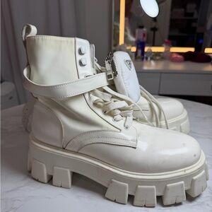 Prada Cream Ankle Boots with Chunky Sole